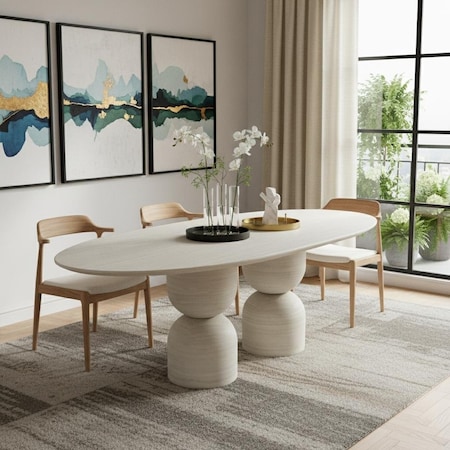 Homeroots 94" Beige Marble Double Pedestal Base Oval Dining Table 718901