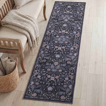 Jonathan Y Primrose Art Nouveau Floral Border Non-Slip Machine-Washable Dark Gray/Multi 2ft x 8ft Runner Rug BTF100A-28