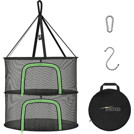 Ipower Herb Drying Rack 2-Layer 2-Feet Hanging Mesh Net Dryer Collapsible with U-Shape Zippers, Pot GLDRYRCLOSEUD2L2