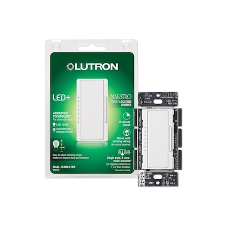 Lutron Dimmer Switch Maestro White 150 W 3-Way White MACL-153MLH-WH