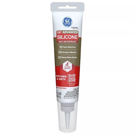 Ge Advanced Silicone 2 Kitchen & Bath Sealant, Almond, 24 hr Curing, 2.8 fl-oz Squeeze Tube 2816708