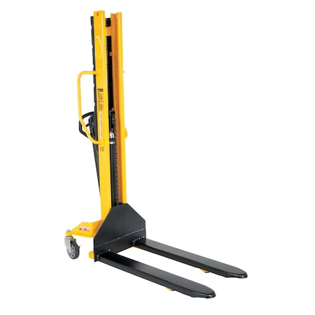 Vestil Steel Manual Stacker Narrow Mast Fixed Forks/Legs 1,000 Lb. Capacity Black / Yellow VHPS-NM-1000-FF