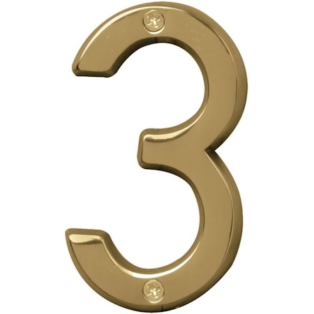 Hy-Ko Prestige Series House Number, Character: 3, 4 in H Character, Brass Character, Brass BR-42PB/3