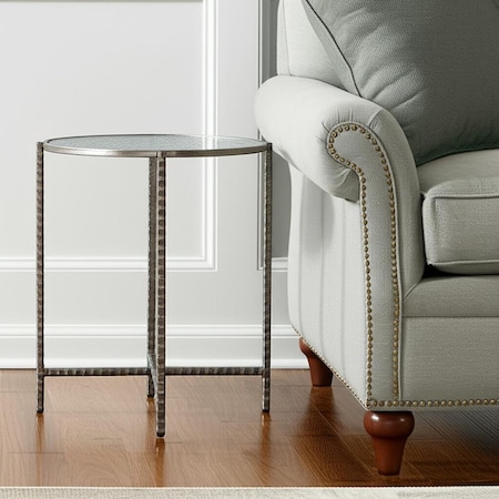 Homeroots 22" Clear and Silver Glass and Distressed Steel Round End Table 632661