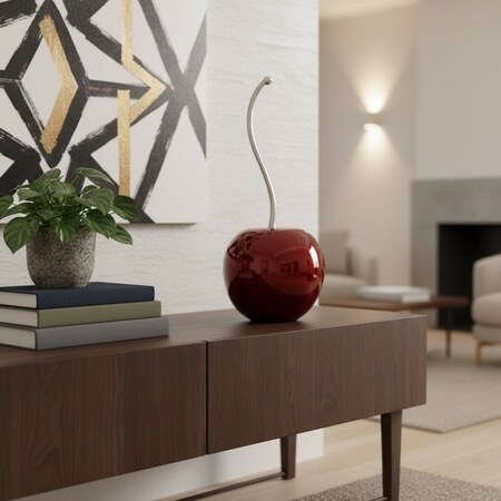 Homeroots 21" Red And Silver Aluminum Cherry Tabletop Sculpture 659497