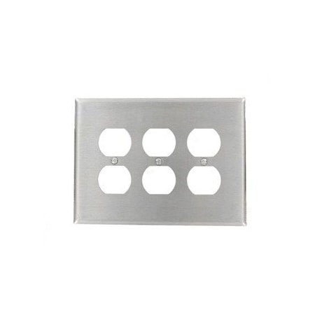 Leviton Receptacle Wallplate, Oversized, Gang 3, Brushed Stainless Steel 84130-40