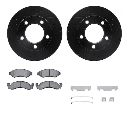 Dynamic Friction Co DFC Brake Rotor Drilled & Slotted - Black- w/Ultimate Duty Brake Pad & HW Kit 8412-54009