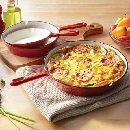 Cook Pro Cookpro  Cast Iron Enameled Skillet Cookware Set, Red 447