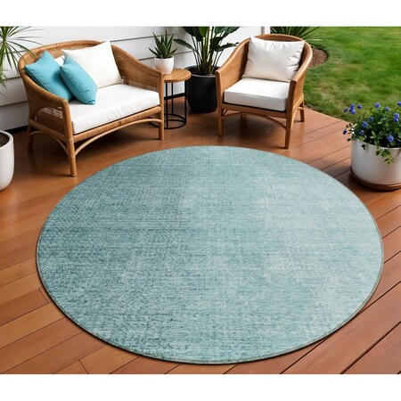 Homeroots 8' Teal Blue And Aqua Round Abstract Washable Indoor Outdoor Area Rug 588234