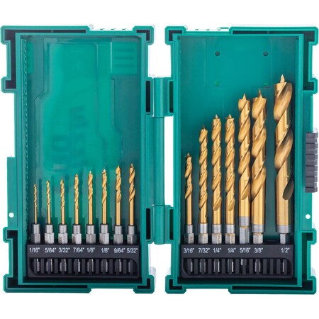Grizzly Pro 15-PC M2 HSS TiN-Coated Quick Release Hex Shank Brad Point Bit Set T34201