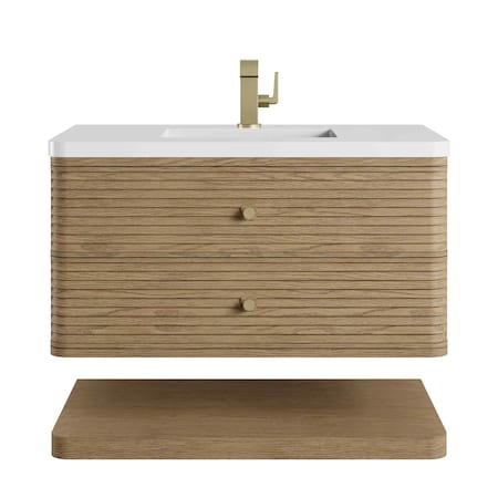 James Martin Vanities Allamari 36" Single Vanity, Dune Mist w/ Single Hole 3 CM White Zeus Silestone Top D640-V36-DMS-3WZ