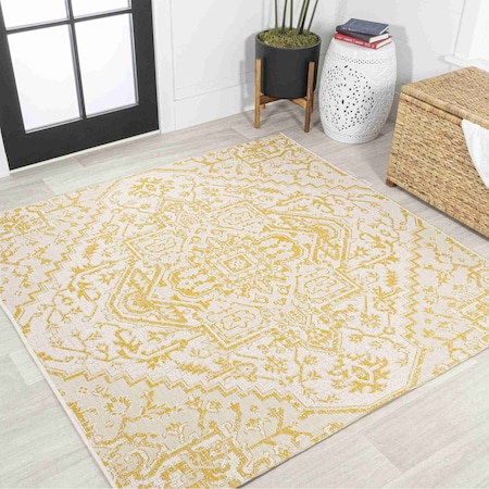 Jonathan Y Estrella Bohemian Medallion Textured Weave Cream/Yellow 5 ft Square Indoor/Outdoor Area Rug SMB105H-5SQ