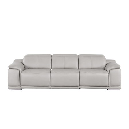 Homeroots 107" Light Gray Top Grain Leather Reclining USB Sofa 643713