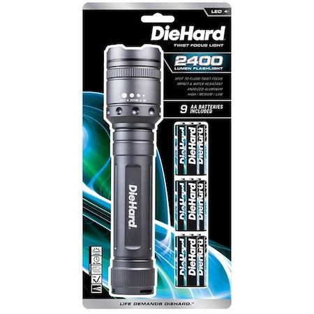 Diehard Dorcy Series Twist Flashlight, AA Battery, Alkaline Battery, LED Lamp, 2400 Lumens Lumens, Flood Beam 41-6124