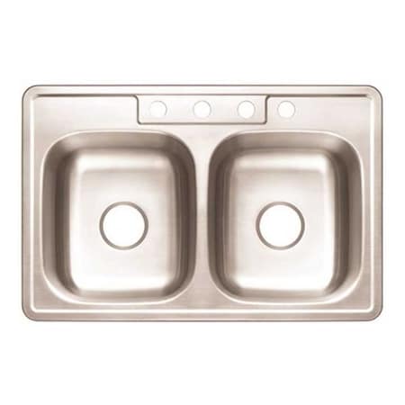 Premier Drop-In Stainless Steel Kitchen Sink 33 in. 4-Hole Double Bowl Kitchen Sink with Brush Finish 3562899