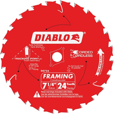 Diablo 7-1/4'' 24-Tooth Framing Circular Saw Blade Bulk D0724A