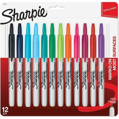 Sharpie Permanent Marker, Assorted Colors, Fine Tip, Capped, 12 PK 32707