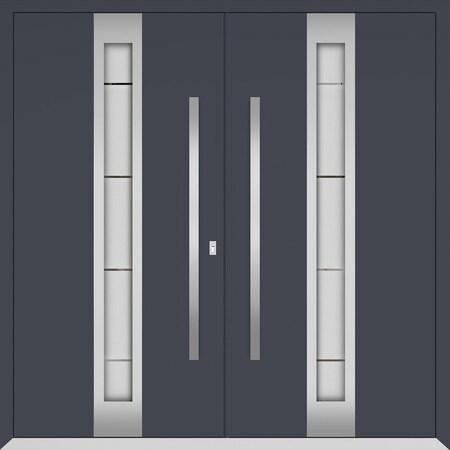 Vdomdoors Metal Double Doors Deux 1717 Gray Graphite Frosted Glass Entry Modern Painted (W72xH96) Right hand DEUX1717DEXD-GRE-W72xH96-RH-O