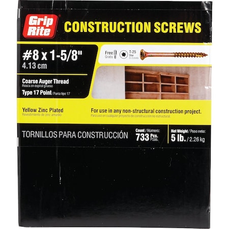 Do It Best No, 8 x 1-5/8'' Star Drive Flat Head Gold Construction Wood Screw, 798 Ct. 5 Lb. DIB200752