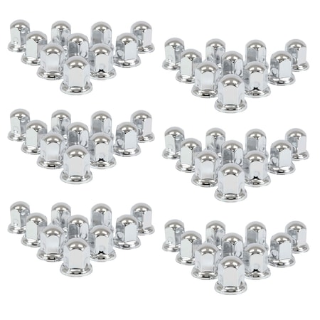 Mytee Products Chrome Metal Push-On Lug Nut Cover with Flange, 33mm, 2in H, Set of 60 Pcs, 6PK LNC-CHROME-51x33x6