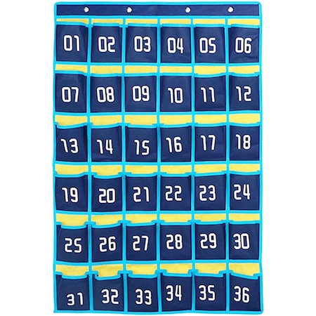 Kore Design Hanging Cell Phone Pocket Storage Classroom Organizer, 36-Pockets, Blue/Yellow KDPS-3614
