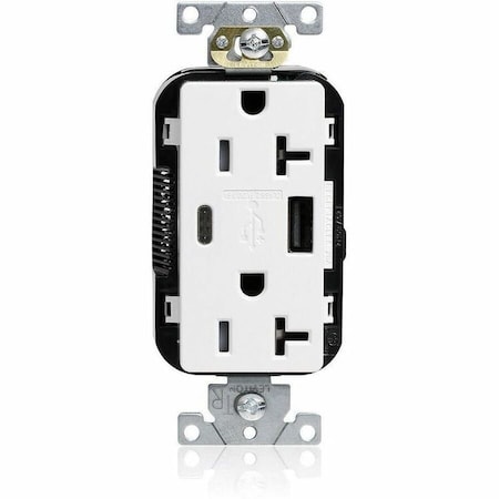 Leviton USB Receptacle, 20 A, 1 hp, White, PBT M58AC-W
