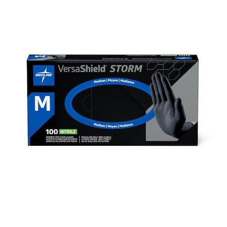 Medline VersaShield Storm Exam Gloves, Nitrile, Powder-Free, Black, Size M, 1000PK MG6112