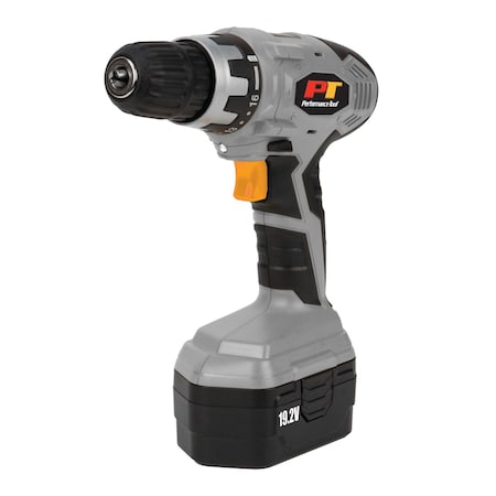 Performance Tool 19.2v Cordless Drill, 3/8 in. Chuck, LED Light, Battery, Bits W50092