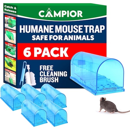 Campior Humane Mouse Trap, Large, No-Kill, Pet Safe, Easy Clean, No-Touch Release, Blue, 6PK CMPMO8SBL37
