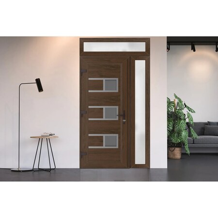 Vdomdoors Front Exterior Prehung Metal-Plastic Door, Manux 8933 Walnut, Side and Top Sidelite Transom, Office MANUX8933EXD-WLN-W30+16xH80+14-RH