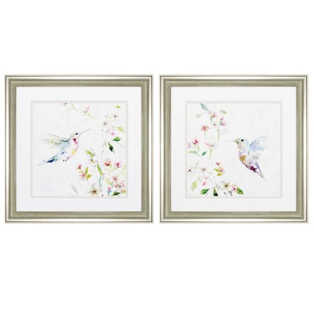 Homeroots 19" X 19" Brushed Silver Frame Hummingbird, Set Of 2, 2PK 365296
