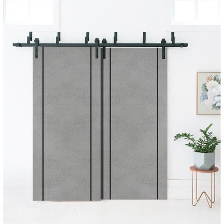 Sartodoors Barn Bypass Doors with 6.6ft Hardware, Planum 0017 Concrete and Aluminum Strips, Sturdy Heavy Duty PLANUM0017BBB-BTN-3696