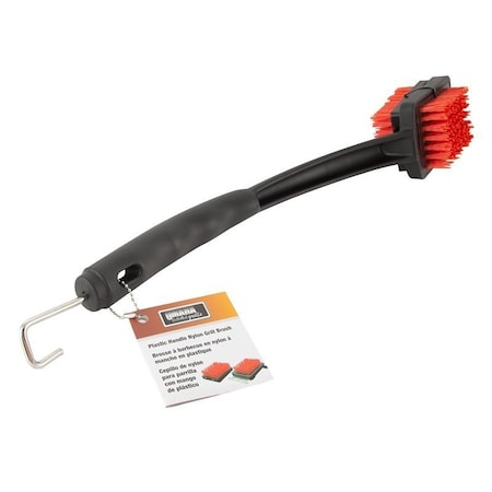 Omaha Grill Brush with Scraper, 3 in L Brush, 2 in W Brush, Nylon Bristle, Red Bristle, 2-3/4 in L Trim, 19in L BBQ1005