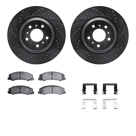 Dynamic Friction Co DFC Rotors-Drilled & Slotted-Black w/ 5000 Advanced Brake Pads Incl Hdw 8512-46015