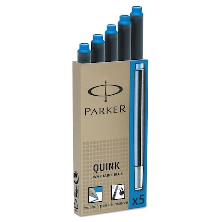 Parker Refill Cartridge for Washable Ink Fountain Pens, Blue Ink, 5PK 1950208