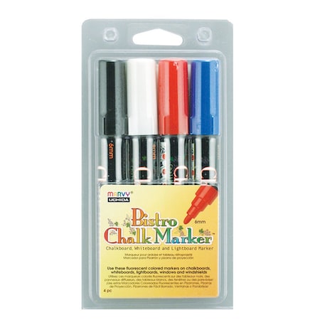 Marvy Uchida Broad Point Chalk Marker Broad Tip Set 4C, Basic Colors, 4PK 480-4C