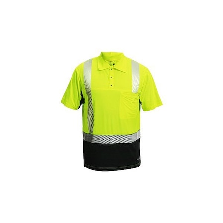 Kishigo Cool Touch Polo Shirt, Polyester, Spandex, Buttons, Black/Green, 5X 9222-5X