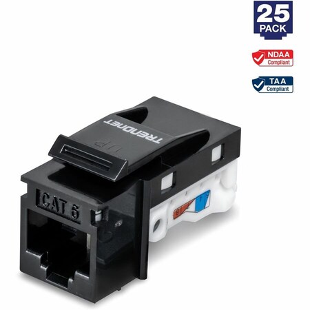 Trendnet 25 Pack Cat6 RJ-45 Keystone Jack, Black TC-K25C6BK