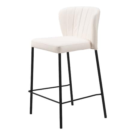 Homeroots Set of Two 26" Cream And Black Faux Leather And Steel Counter Height Bar Chairs 555760
