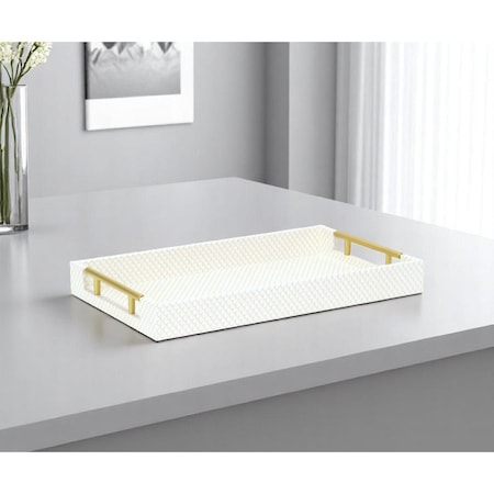 Homeroots 16" Ivory And Gold Geometric Print Handmade Serving Tray With Handles 625658