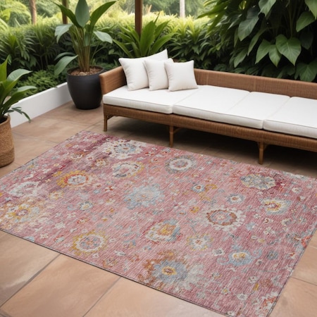 Homeroots 10' X 14' Pink Gray And Gold Floral Washable Indoor Outdoor Area Rug 604089