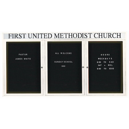 Aarco Illuminated Outdoor Enclosed Directory w/ Al Frame Header, Powder Coated White, 36''Hx72''W OADC3672-3HIW