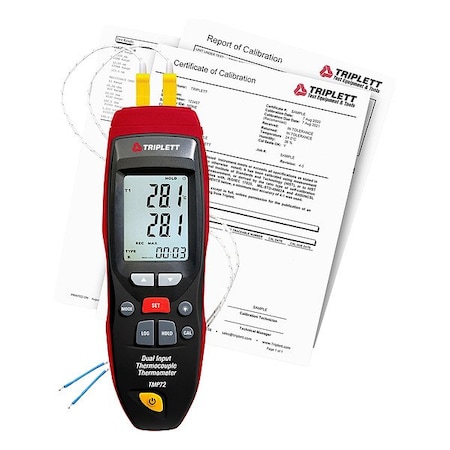 Triplett Thermometer, LCD, 2 in, Thermocouple TMP72-NIST