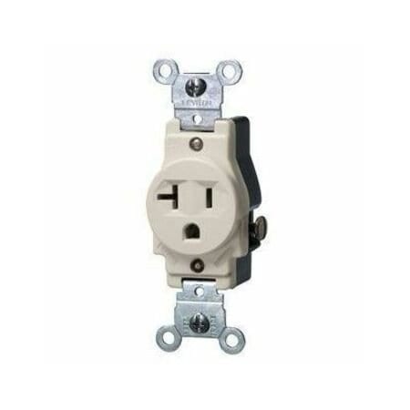 Leviton Straight Blade Receptacle, 5-20R, 20 A, 125V AC, 2 Pole, 3 Wire, Flush Mount, Grounded 5801-T