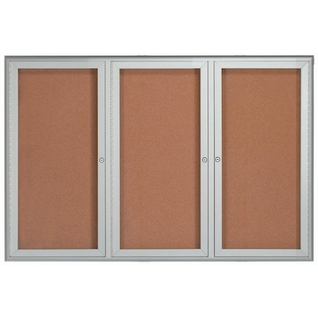 Aarco Enclosed Bulletin Board w/ Al Waterfall Style Frame, Silver, 48''Hx72''W WFC4872
