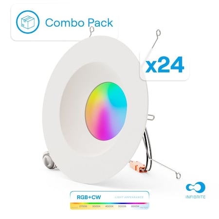Infibrite 6 In. WiFi Smart 12W 1100LM Recessed Retrofit LED Light/Google, Wet Rated, 24PK IB-006-1-12W-WH-24PK