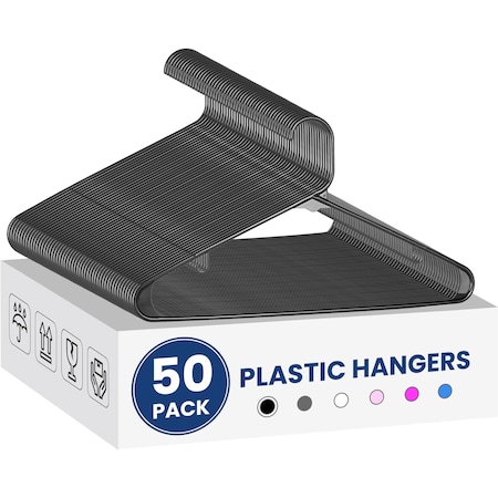 Simple Deluxe YSSOA Plastic Hangers, Clothes Hangers with Non-Slip Hooks, Black, 50PK HKHANGPLASTC50BLK