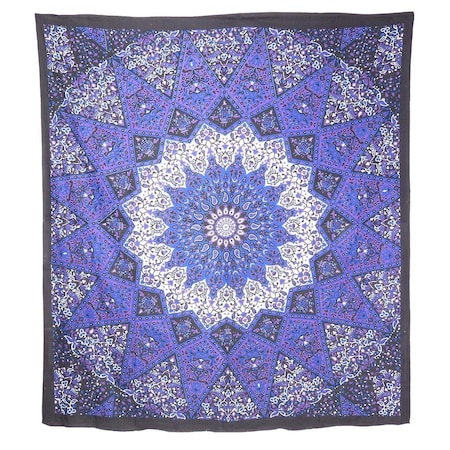 Homeroots 92" X 84" Purple Black And White Mandala Cotton Hanging Tapestry 397418