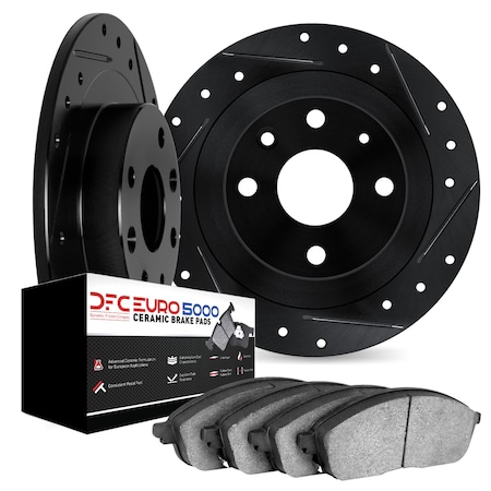 Dynamic Friction Co DFC Rotors-Drilled and Slotted-Black with EURO 5000 Ceramic Brake Pads 8602-54009