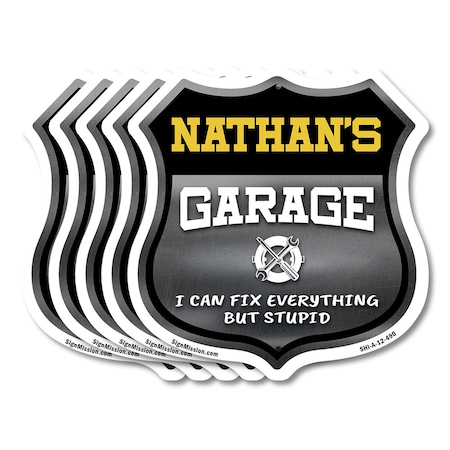 Signmission Nathan's Garage I Can Fix Everything But Stupid, 12 inch X 12 inch, Aluminum Metal Sign, 5PK SHI-A-5Pack-12-490-NATHAN